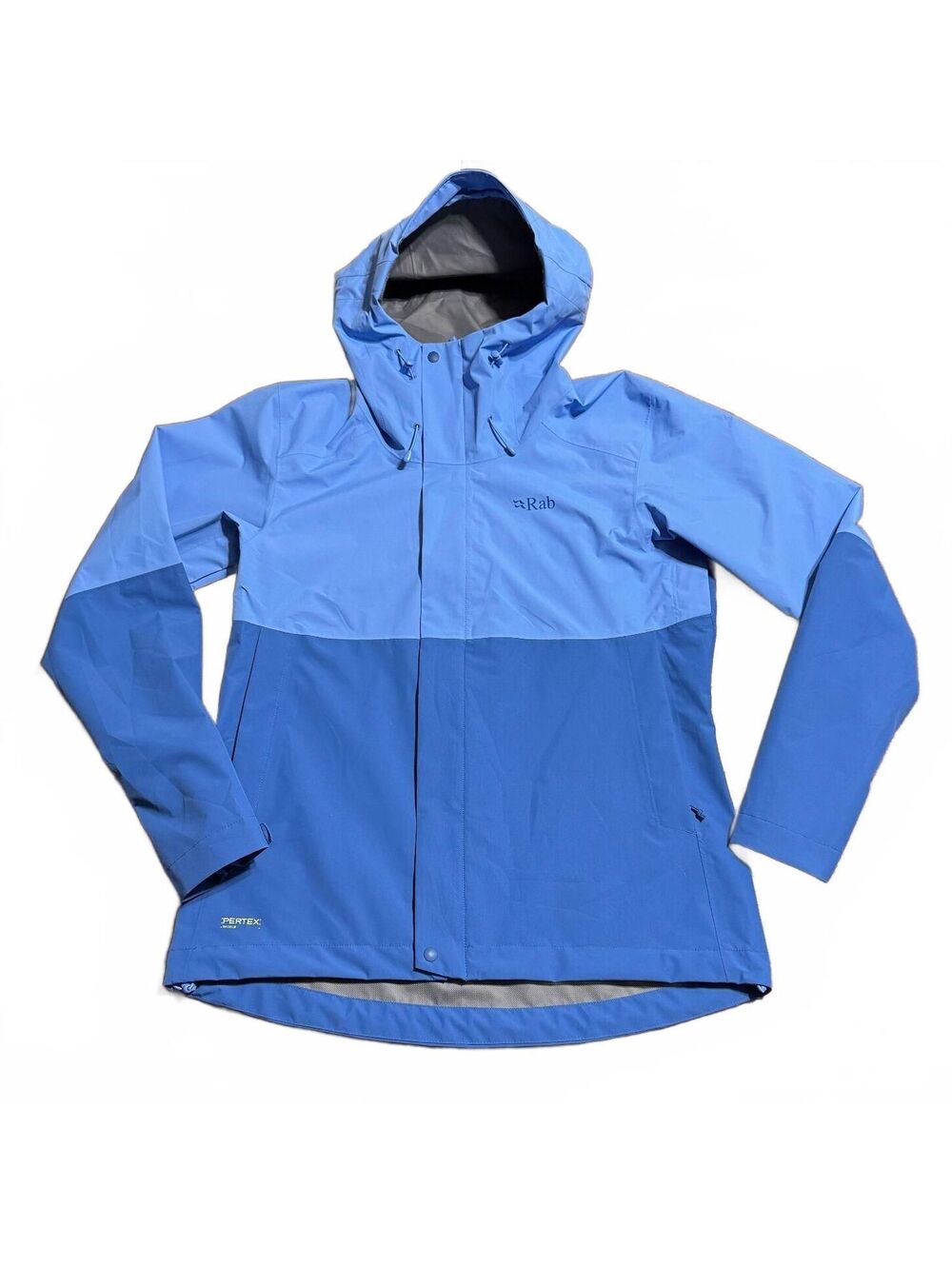 Rab Downpour Jacket Womens M Blue Pertex Shield Waterproof Hooded QWI-07 Hiking